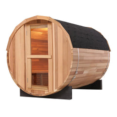4 Person Outdoor Barrel Sauna – Hemlock or Cedar Traditional Steam Sauna Kit with Lava Rocks & Waterproof Tile