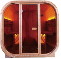 EW-7 Rounded Square Outdoor Sauna – Carbonized Spruce Wood | 3-Person Infrared & Traditional Steam