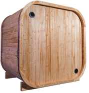 EW-7 Rounded Square Outdoor Sauna – Carbonized Spruce Wood | 3-Person Infrared & Traditional Steam