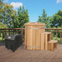 Round Red Cedar Cold Plunge Tub – Wooden Cryotherapy Spa Barrel for Recovery & Wellness
