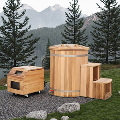 Round Red Cedar Cold Plunge Tub – Wooden Cryotherapy Spa Barrel for Recovery & Wellness