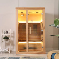 2-Person Hemlock Indoor Far Infrared Sauna with LED Star Lights and Control Panel
