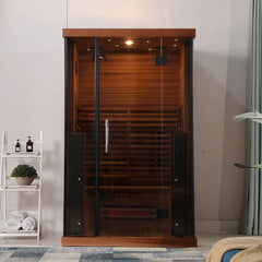 2-Person Red Cedar Indoor Far Infrared Sauna with LED Star Lights and Digital Control Panel