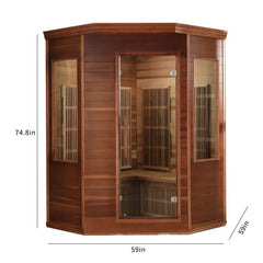 2-3 Person Red Cedar Corner Indoor Far Infrared Sauna with LED Star Lights and Digital Control Panel