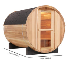 4 Person Outdoor Barrel Sauna – Hemlock or Cedar Traditional Steam Sauna Kit with Lava Rocks & Waterproof Tile