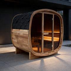 4-Person Brown Square Outdoor Sauna – Traditional Steam Backyard Wellness Cabin