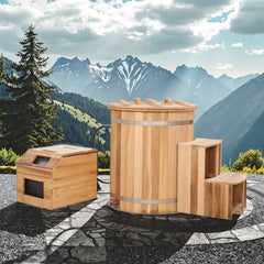 Round Red Cedar Cold Plunge Tub – Wooden Cryotherapy Spa Barrel for Recovery & Wellness