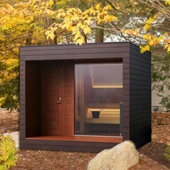Luxury Outdoor Modular Sauna – Thermo-Aspen Interior, Nordic Spruce Exterior & Terrace