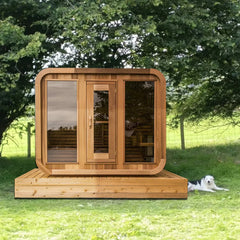 Outdoor Square Red Cedar Sauna – 4-6 Person Traditional Steam Sauna with Electric or Wood-Burning Heater