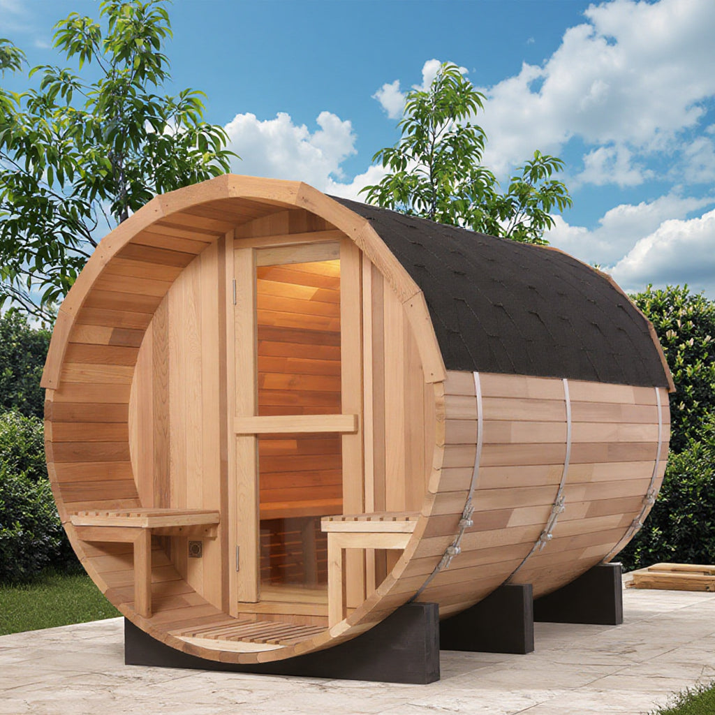 6 Person Outdoor Traditional Cedar Barrel Sauna with 6kW Electric Stove