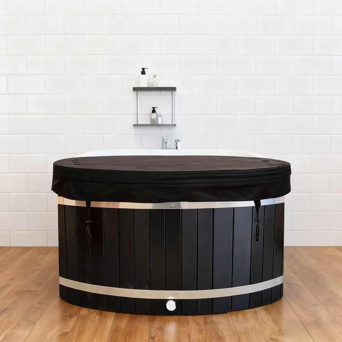 Black Oval Red Cedar Ice Bath Tub – Cold Plunge Spa Barrel for Athlete Recovery & Home Spa
