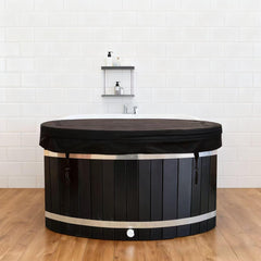 Black Oval Red Cedar Ice Bath Tub – Cold Plunge Spa Barrel for Athlete Recovery & Home Spa