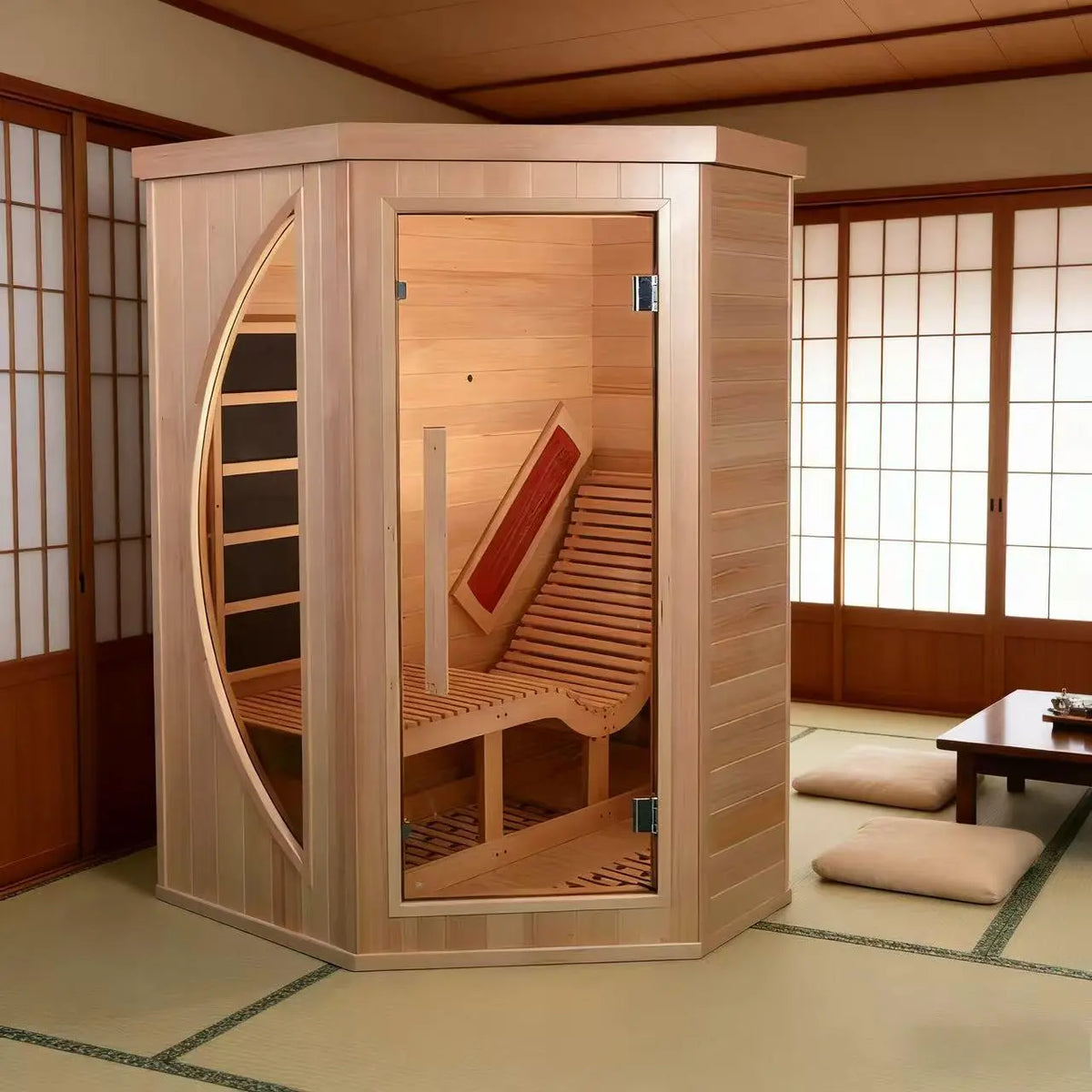 1 Person Far Infrared Red Cedar Indoor Sauna with Recliner & 7-Color LED Lights