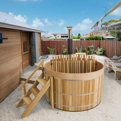 Built-In Oven Heated Wooden Hot Tub – Traditional Wood-Fired Spa