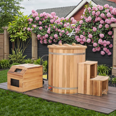 Round Red Cedar Cold Plunge Tub – Wooden Cryotherapy Spa Barrel for Recovery & Wellness