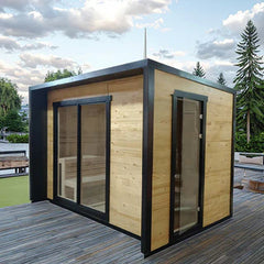 6-Person Square Luxury Outdoor Sauna with Private Changing Room – Premium Backyard Wellness