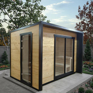 6-Person Square Luxury Outdoor Sauna with Private Changing Room – Premium Backyard Wellness