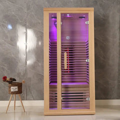 1 Person Hemlock Indoor Far Infrared Sauna with LED Star Lights and Digital Control Panel