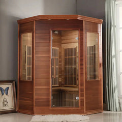 2-3 Person Red Cedar Corner Indoor Far Infrared Sauna with LED Star Lights and Digital Control Panel