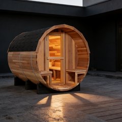 4 Person Outdoor Barrel Sauna – Hemlock or Cedar Traditional Steam Sauna Kit with Lava Rocks & Waterproof Tile