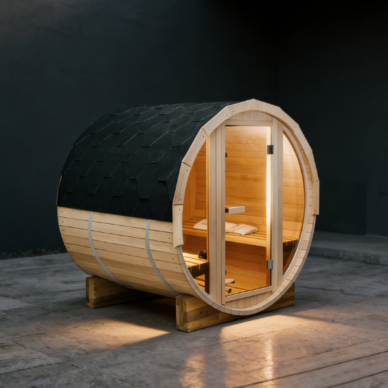 4.9 Feet Outdoor Barrel Sauna – Hemlock, Cedar, or Pine Traditional Steam Sauna for 2 Persons