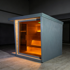EW5 Square Infrared Sauna – Carbonized Spruce Wood | 4-Person Home & Indoor Wellness